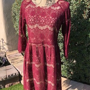 Maroon lace dress.